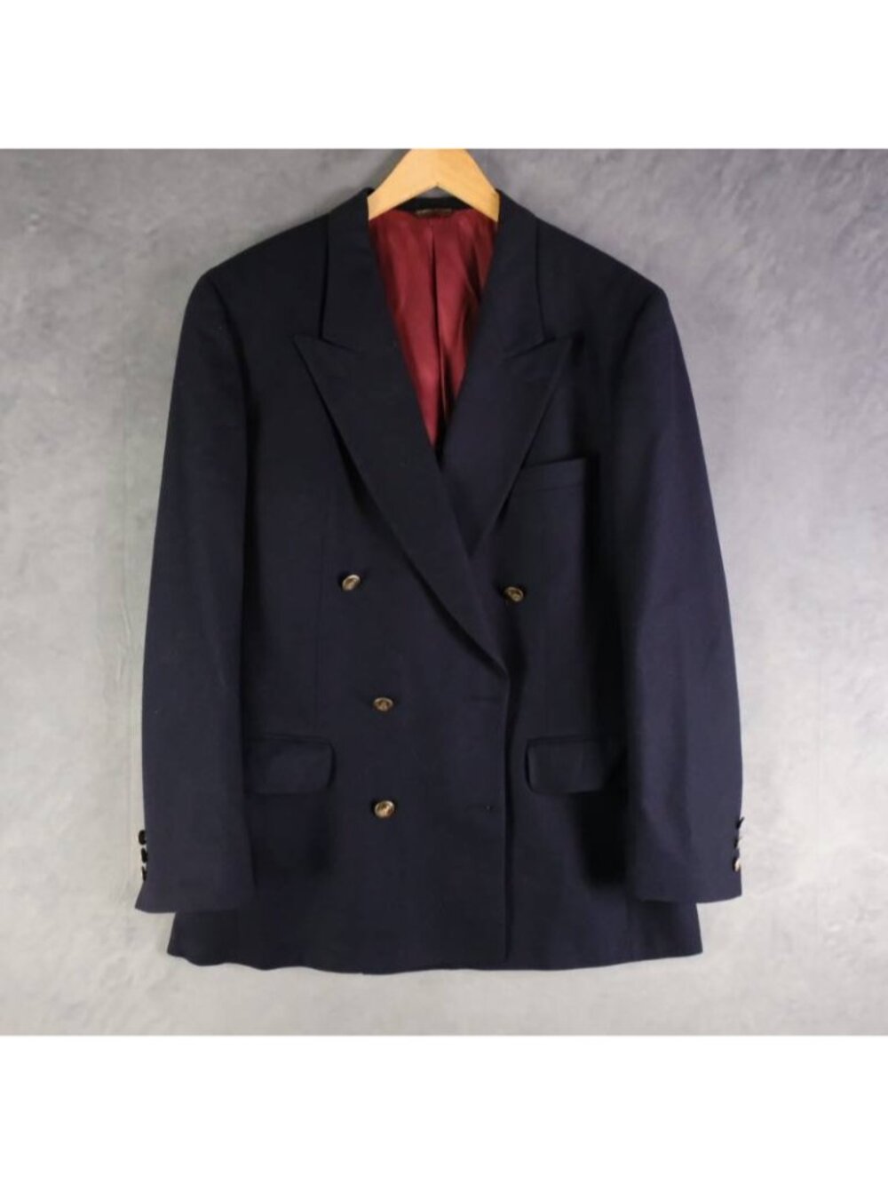 Harry Rosen Jacket Mens 41R Navy Blue Double Breasted Gold Button Wool Blazer